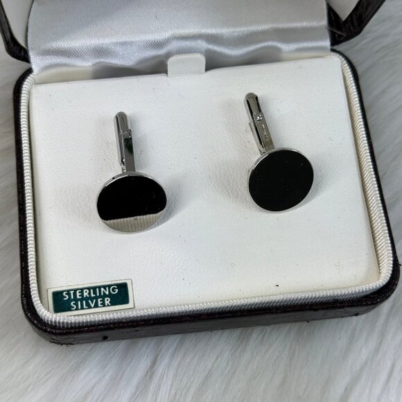 Vintage Lennons Jewelers Boxed Sterling Silver Round Cuff Links .75" - Picture 2 of 6